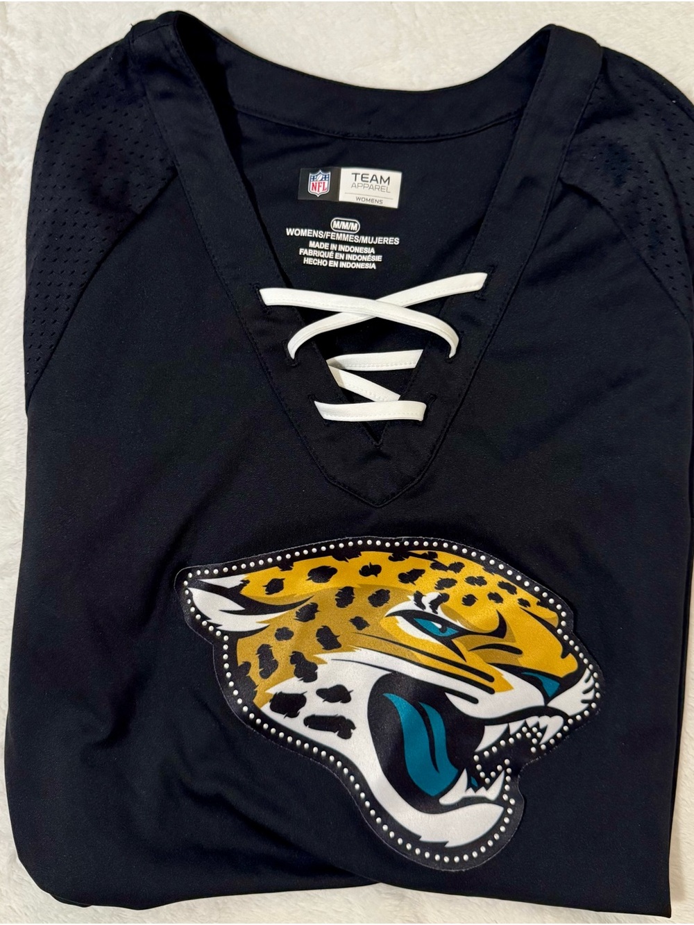 NFL Jacksonville Jaguars Black Lace-Up V-Neck Shirt with Team Logo